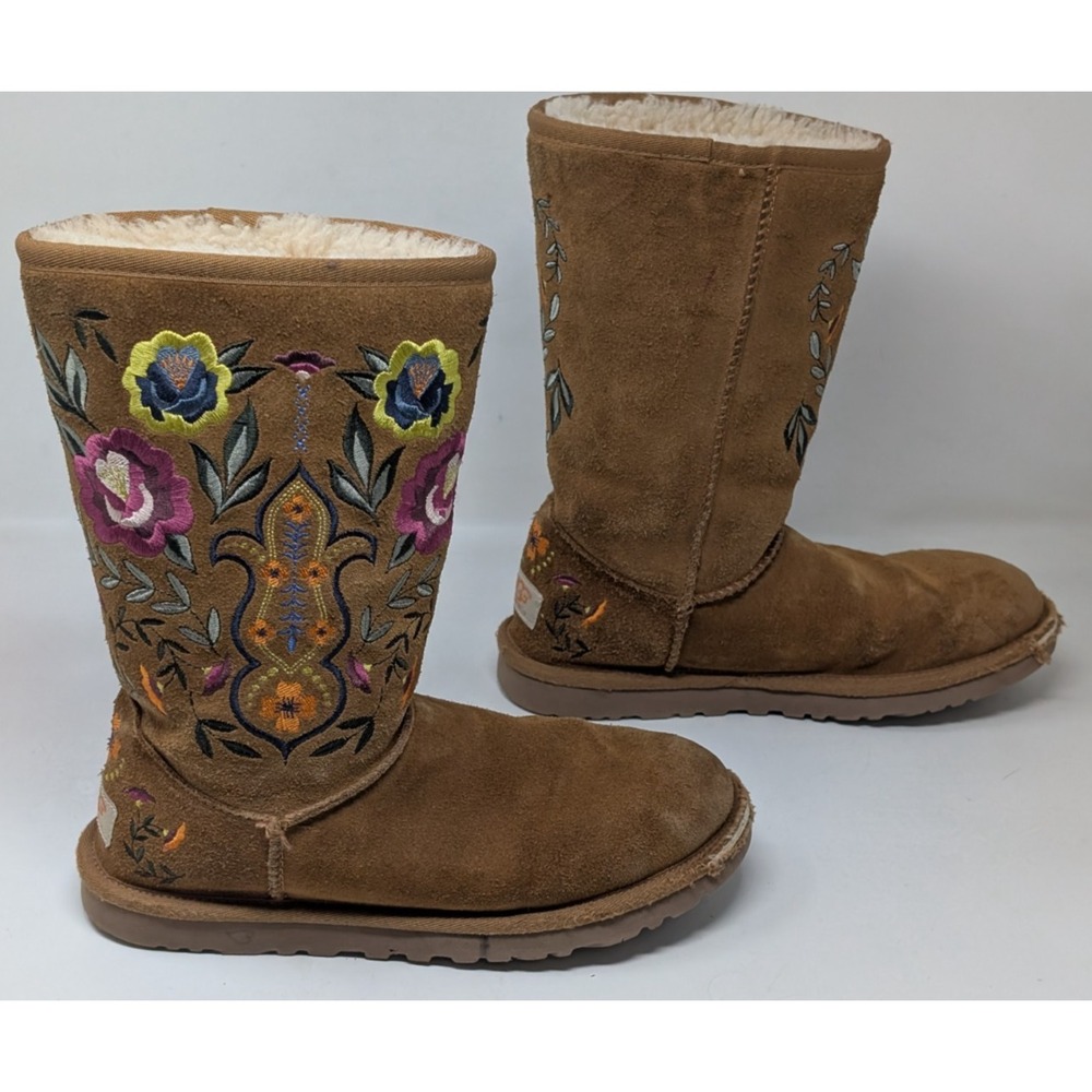 UGG Juliette Brown Embroidered Tall Boot Y2K Vintage 1005760 Women's Size 6